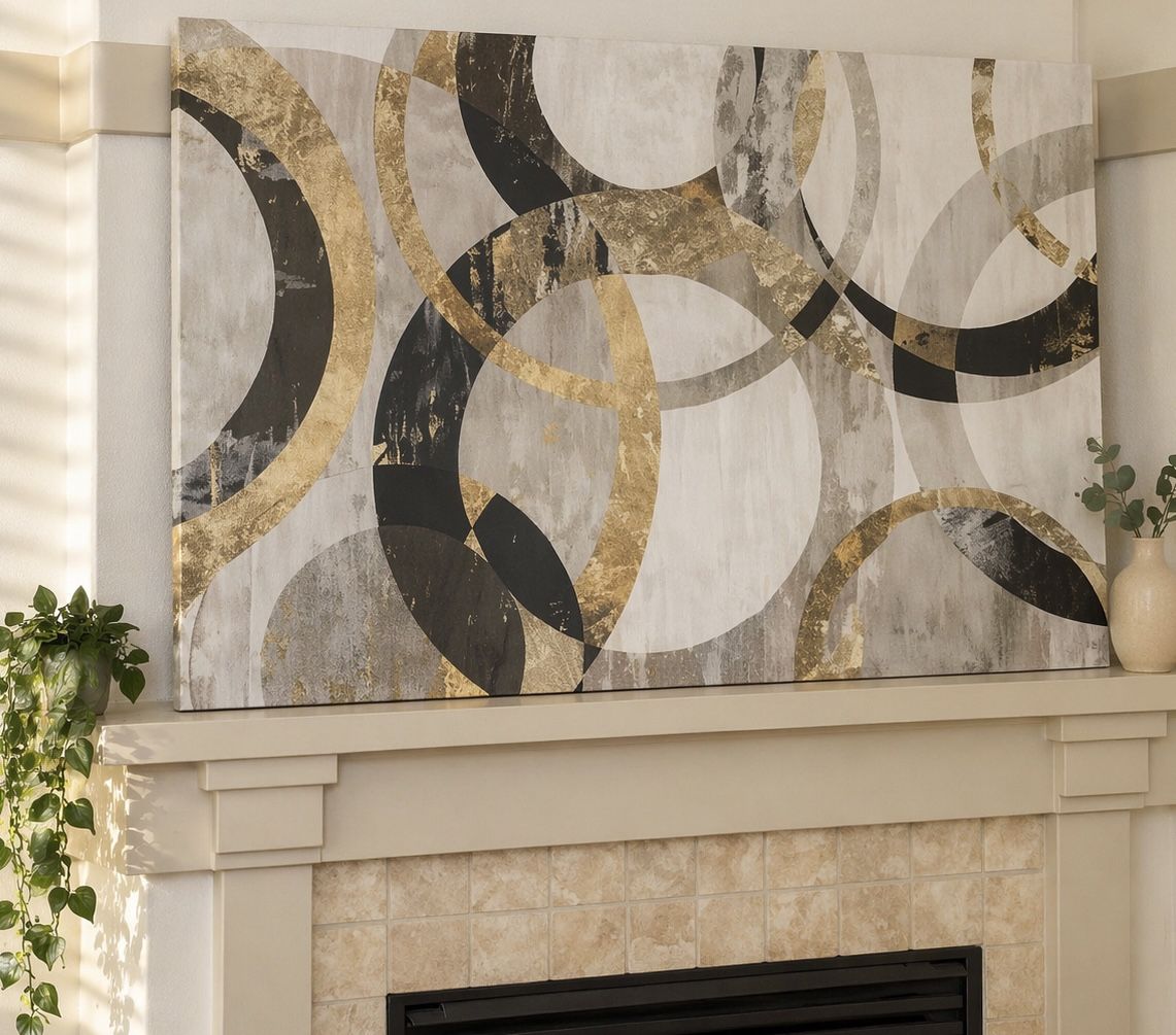 Large Modern Abstract Wall Art 48x32 Gold Gray Canvas - New/Open Box