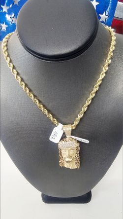14k Hollow 24inch 5mm Chain And 14k Cz Pendant