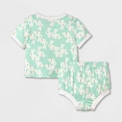 Cat & Jack - 2pc Bunny Short Sleeve Top & Shorts Set (Mint Green) 24M🐰