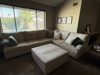 Living spaces sectional and storage ottoman