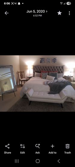 Gray & Silver King Size bed and mattress.  Bought brand new in 2021.