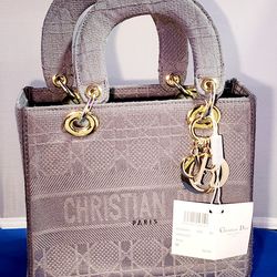 Lady Dior D-Lite Embroidered Canvas Shoulder Bag