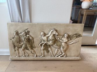 Large Classical Greek Roman Chariot Horse Bas Relief Wall Plaque 45"