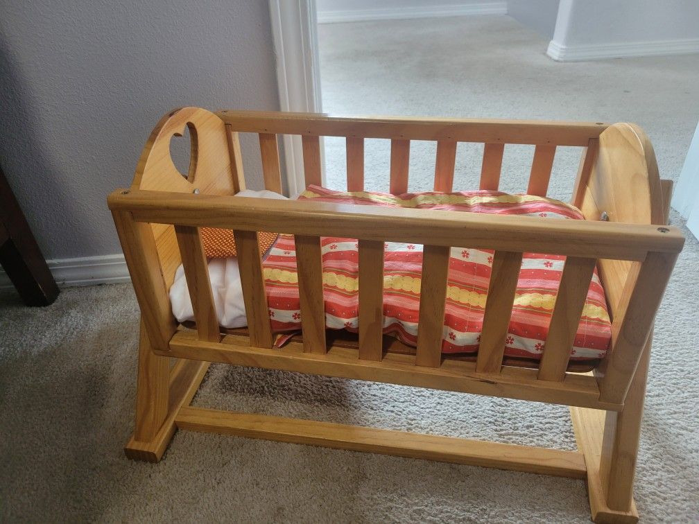 Handmade Wood Toy Doll Baby Cradle