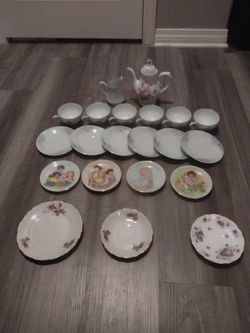 Antique Fine China Plates, Teacups, And Teapot