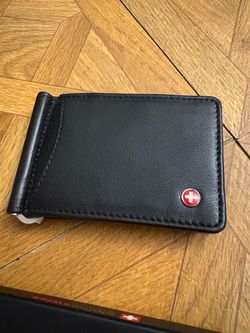 Alpine Swiss Black Leather Money Clip Wallet