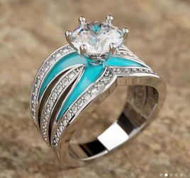 ENAMELED TURQUOISE RING WITH BLING