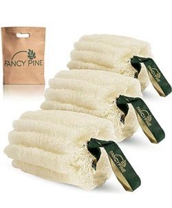 Fancy Pine Loofah Sponge Set of 3 for Exfoliating Skin - Hard to Soft Customizable, Yuck Free, 100% Natural Organic Egyptian Luffa Cylindrica Shower L