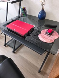 Dark brown glass computert desk