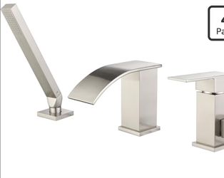 Waterfall Roman Tub Faucet with Handheld Shower, Deck Mount Bathtub Faucet 3-Hole