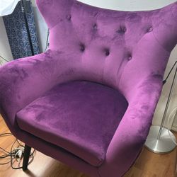 Modern Velvet Arm Chair Purple Sofa Couch Oak Wood Accent Chair Mid Century