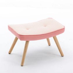 Wooden Step Ottoman with Square Cushion Foot Stool, Non-Slip Pad, Bedroom, Living Room, Kitchen (PINK)