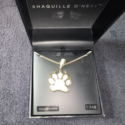 Shaquille O Neal Men S Simulated Diamond Yellow Gold Plated Sterling Silver Paw Necklace  24  Chain