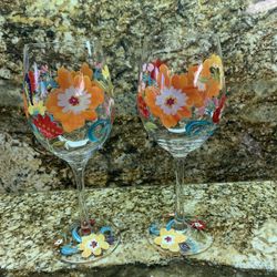 Hand Painted Wine Glasses With Stems