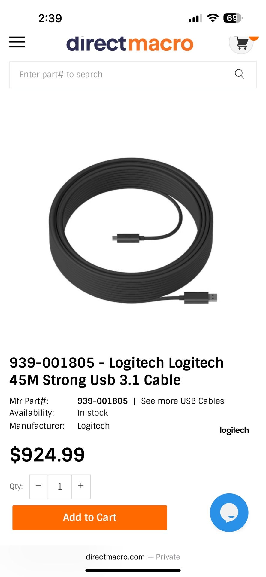 Logitech 45m strong usb 3.1 cable