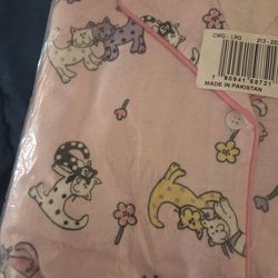 Pink Cat Print Pajama Set Size Large