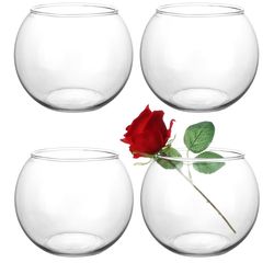8 Clear Glass Vases, 6” W x 4.4” H, Round Candle Holders, Bubble Bowl, Flower Vases with Sponge Brush, Decorative Centerpieces for Wedding Home Decor