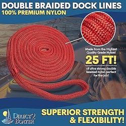 Red 3/4" x 25ft Durable Double Braided Nylon Dock Line - Boat Docking Rope - 9500 Lbs