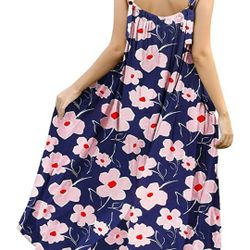 Maxi Dress for Women with Pockets Boho Summer Dress with Wide Adjustable Buttoned Strap E96

