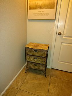 Cute Rustic Three-tier Woven Wicker Storage Cabinet