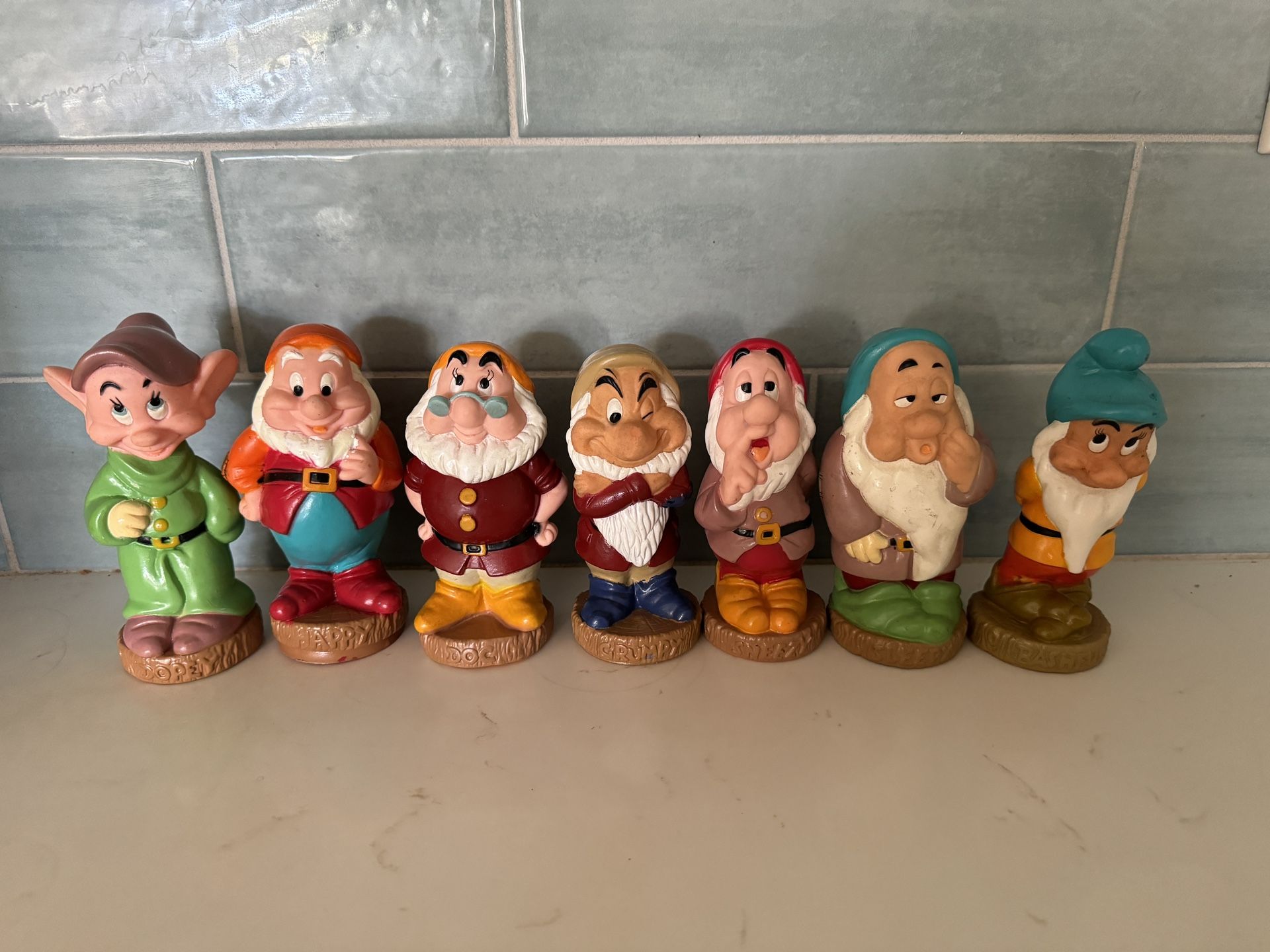 Vintage Disney 7 Dwarfs Squeaky Rubber Toys/ Collectibles