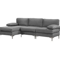 Casa Andrea Milano llc Modern Large Velvet Fabric Sectional Sofa L Shape Couch with Extra Wide Chaise Lounge