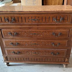 Tall Wood 4 Drawer Dresser w/ Stone Top 39”H