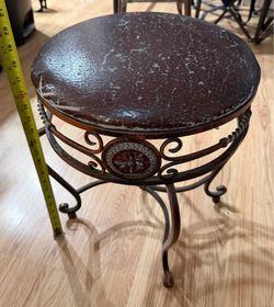 Vintage Style Metal Vanity Stool Round Upholstered Seat Rustic Accent