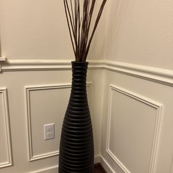IKEA Espresso Ribbed Large Floor Vase with Decorative Branches