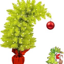 Grinch  2 FT Whimsical Christmas Tree,Lime Green Bendable Christmas Tree,Branch Artificial Christmas Tree
