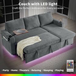 Sleeper Sofa Bed, 85" Pull Out Couch Bed with Reversible Storage Chaise for Living Room, L Shaped Sleeper Sofa with Retractable Table, Charging Statio