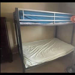 Metal Twin Bunk Bed With Futon Base, Silver and Black with mattresses and covers included
