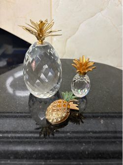Set of 3 pineapples crystal ornament 5”& 3”