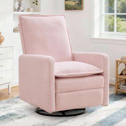 Korser Manual Swivel Rocker Recliner Chair with Side Pockets Nursery Glider Recliner for Living Room, Nursery, Pink