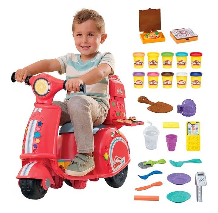 Play-Doh Pizza Delivery Scooter Playset, Large Ride-On Play Food Preschool Toys, Toy Pizza Set for Kids, Arts & Crafts for Boys & Girls, Ages 3+