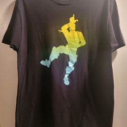Fortnite t-shirt featuring the "Take the L" dance emote in a neon fade silhouette graphic. Size Large