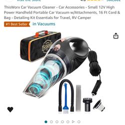 Car Vacuum Cleaner - Car Accessories - Small 12V High Power Handheld Portable Car Vacuum w/Attachments, 16 Ft Cord & Bag 