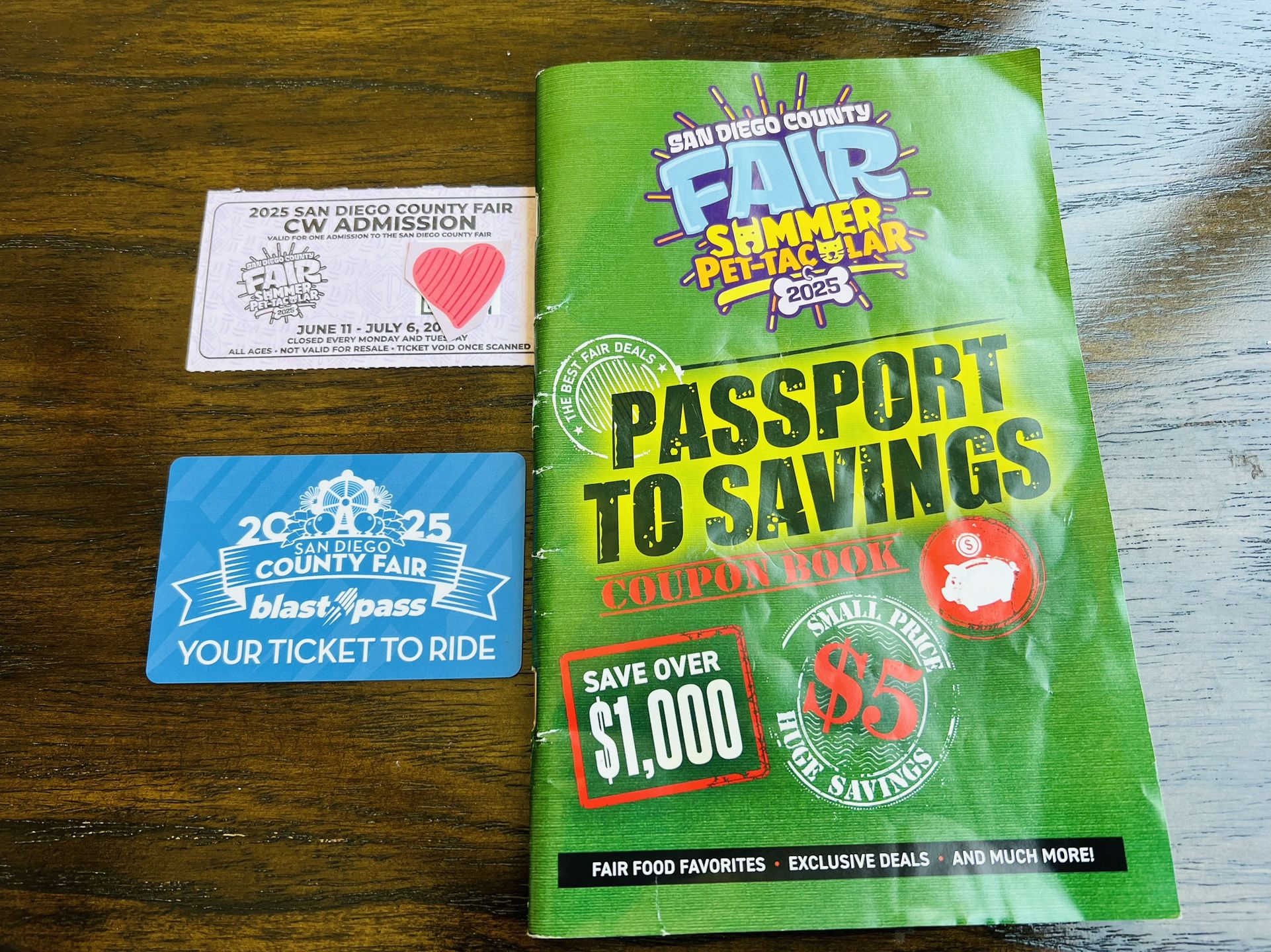 San Diego County Fair ticket with Passport book and 1 ride ticket