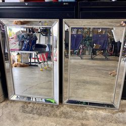 Set Of Two Brushed Silver Mirrors