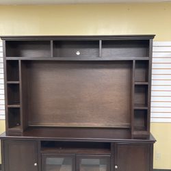 Brown Cherry Tv Console W/ Hutch