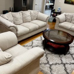 3-Piece Gray/Beige Microfiber Sofa, Loveseat, and Armchair Set