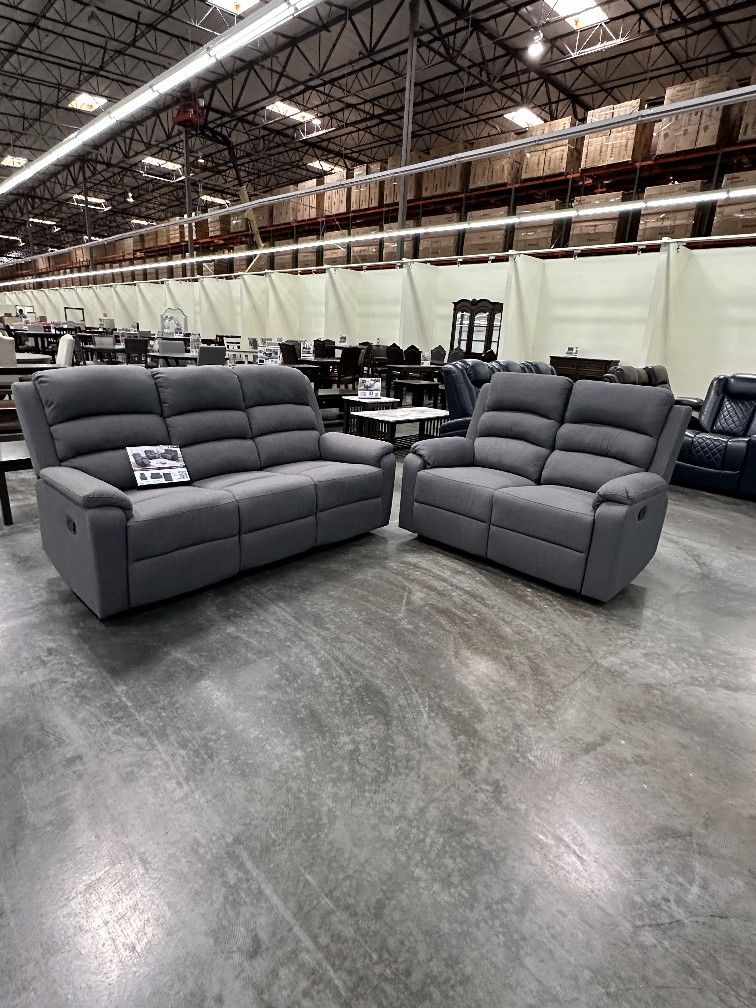 Sofa & Loveseat Recliner/ Color Gray  🌌  Juego De Sofas Reclinables  Color Gris Nuevos En Caja 