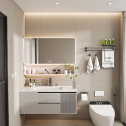 Aluminium Medicine Cabinet Mirror, 35"x28", 3 Color LED Light, Defogging Function, Bathroom Use