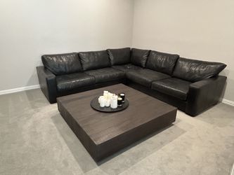 Black leather L-shaped sectional, handmade by COCOCO Home in North Carolina