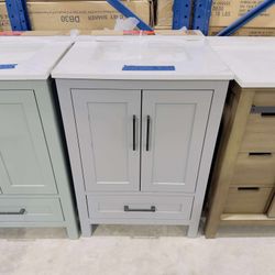 24 in Single Sink Bath Vanity in Gray with Marble Top in White  $349 