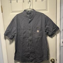 Carhartt Shirt Men XL Gray SS Rugged Flex Pockets Logo Button Down WorkWear