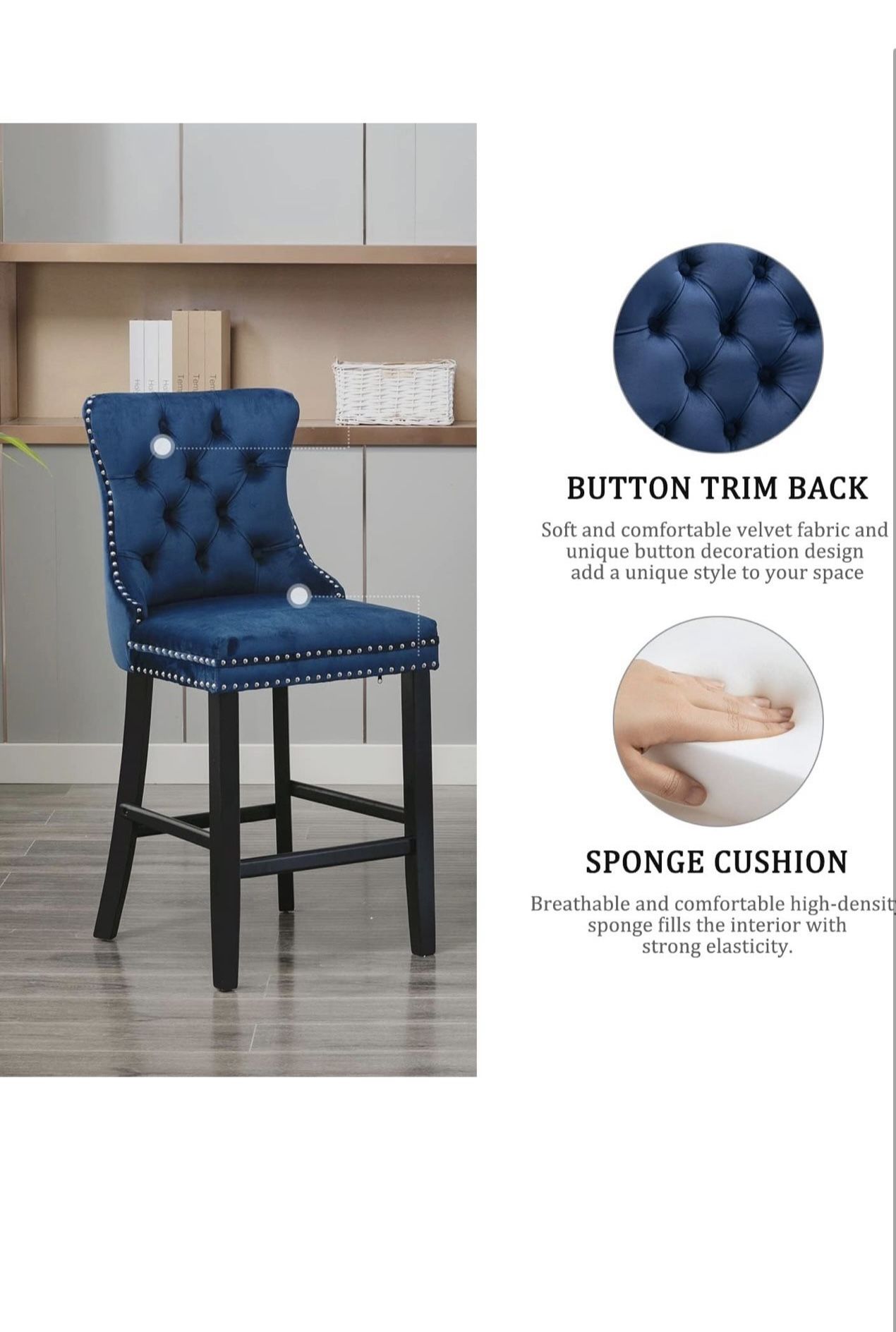 1 Of 1 Blue Velvet Bar Chairs