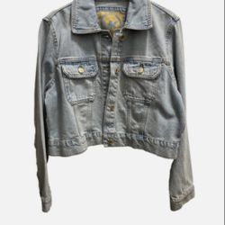 New Michael Kors Denim Light Blue Cropped Women’s Jacket, Stone Washed size L