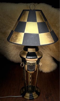 MCM table lamp 35in high Handpainted Art Work