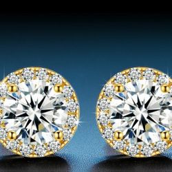 2CT VVS1 Moissanite Halo Studs - 18K  Gold Finish (Passes Tester)